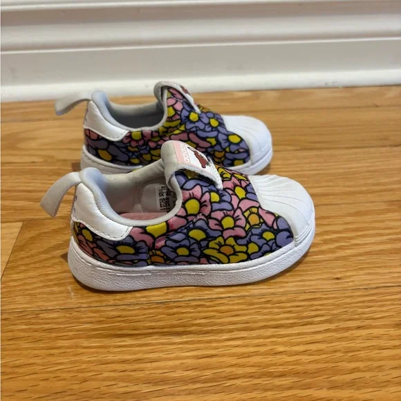 Adidas Kids Floral Slip-On Sneakers - White, Pink, Yellow, Blue - Picture 2 of 5